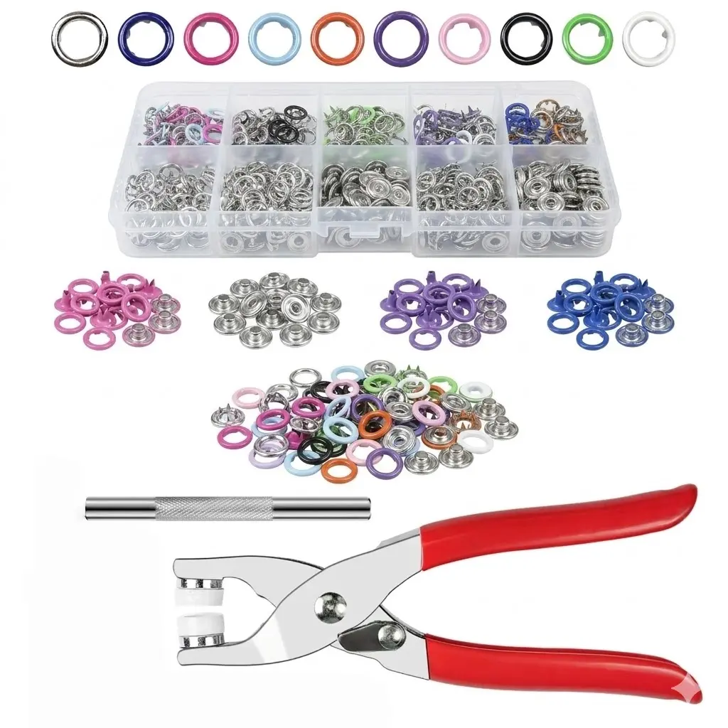 Metal Snaps Buttons Tool Kit - 200 Sets with Fastener Pliers Press, Sewing Tools, Sewing Accessories and Supplies for Crafting