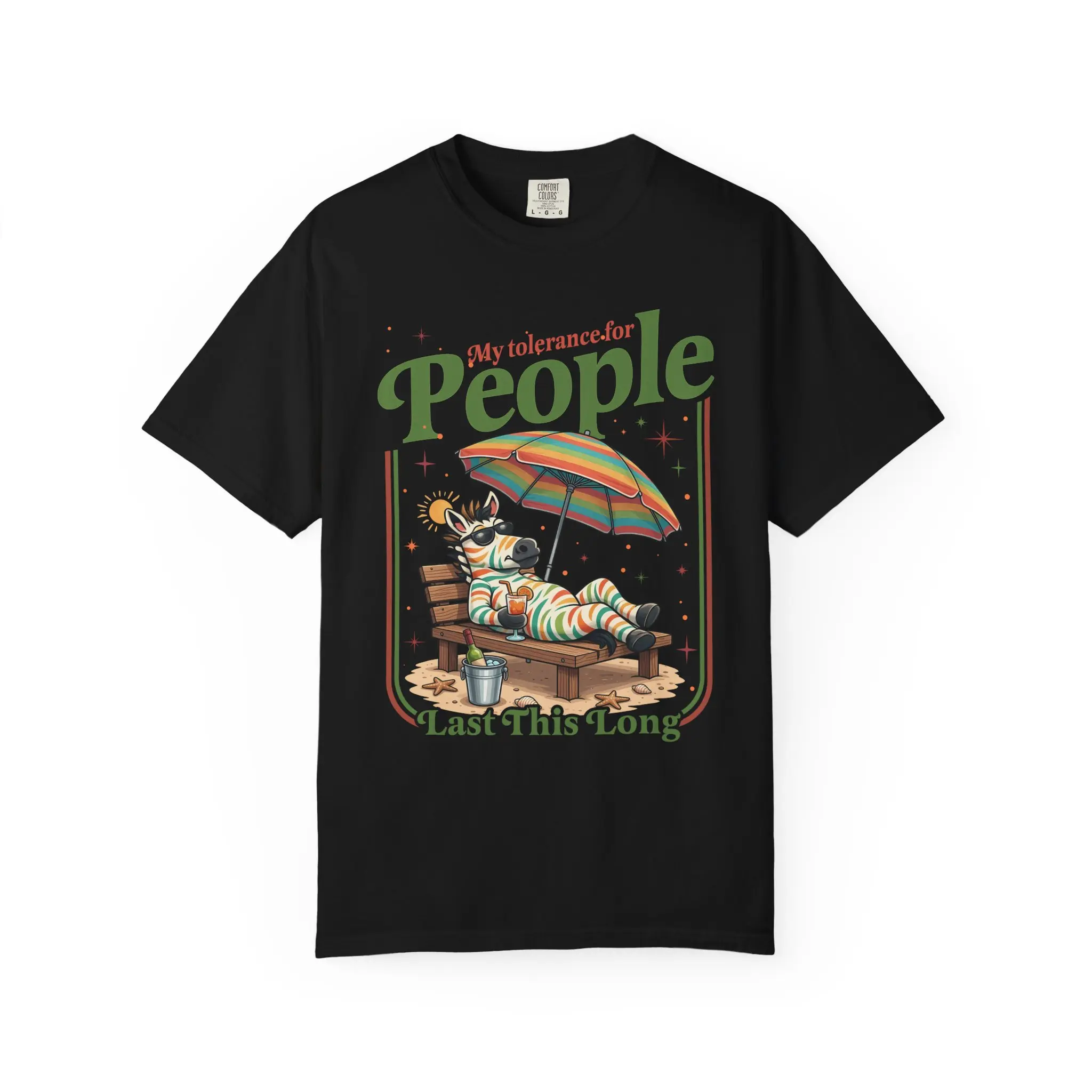 My Tolerance for People Lasts This Long T-shirt Juicy Fruit Relaxing Zebra Beach Illustration Comfort Colors Direct to Garment Print True To Size 100% Cotton