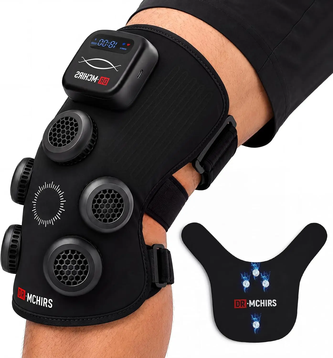 Rechargeable Therapy Knee Hot & Cold Wrap, 5-Zone Heating & Cooling, Adjustable Massage Modes, App Control, Extension Straps