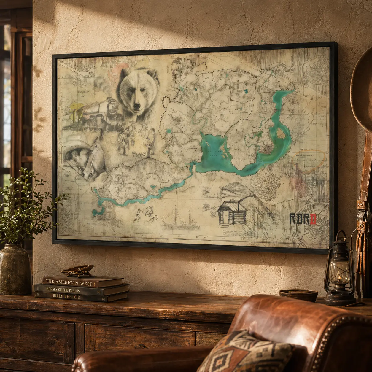 Full Red Dead Redemption 2 Map Of The States Poster Map Video Game Map  Posters (NO FRAME),Canvas Poster Wall Decor, Room Decorations, Funky Home Decor,anime wall art,bedroom canvas poster