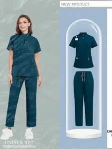 Unisex Lightweight Quick Dry Stand Collar Long Sleeve Solid Color Pants Hand Wash Clothes Pet Doctor Nursing Wear Pet Grooming Attire