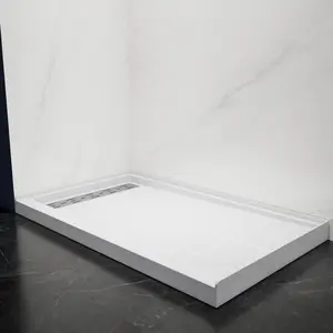Pequod-L 60"x36" Premium Solid Surface Shower Base,Non-Porous,Stain-Resistant,Long-Lasting