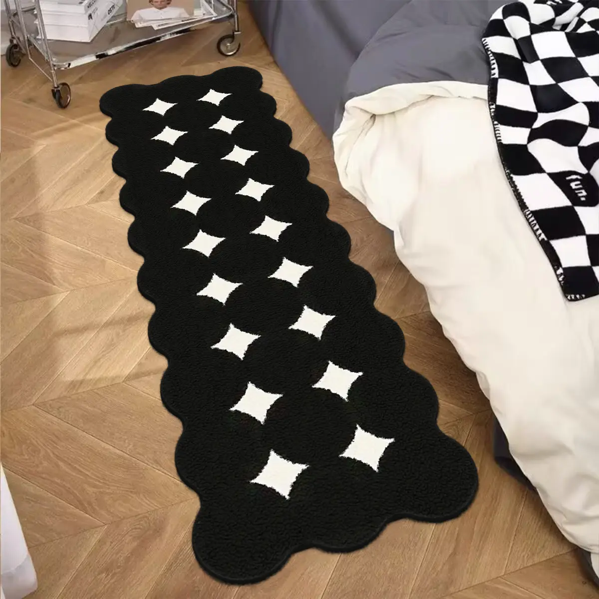 Minimalist Geometric Carpet with Wave Edge Design, Soft Plush and Rectangle Rug, Modern Runner Rug for Living Room Bedroom & Bathroom, Home Decor Rug, Rectangular Soft Rug