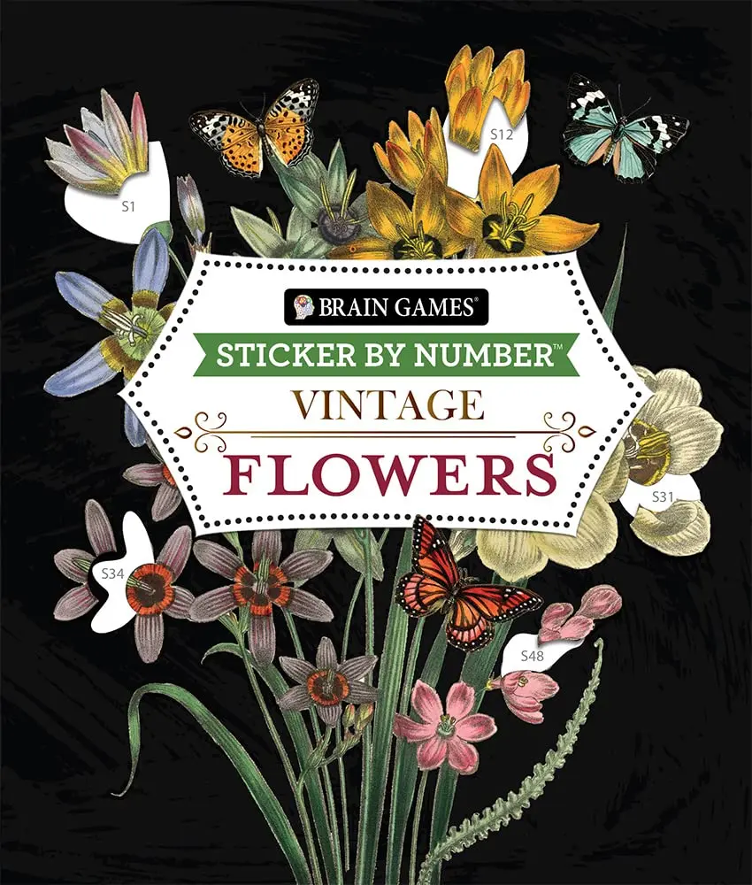 Brain Games - Sticker by Number - Vintage: Flowers (28 Images to Sticker) -- Publications International Ltd - Paperback