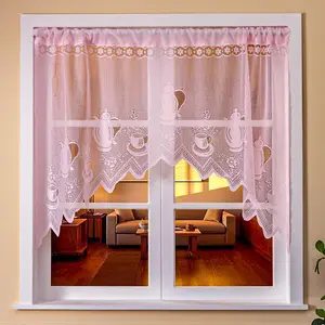 Floral Lace Curtain, Short Curtain, Arch Shape Window Curtain, Net Curtains Window, Home Decor for Living Room Bedroom, Window Drapes for Home Decor, Home Decoration Curtain