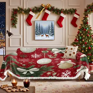 Christmas Tassel Sofa Cover, Sofa Couch Covers, Pet Scratch-Resistant Couch Protector, Non-Slip Furniture Cover for All Seasons, Home Decor Blanket