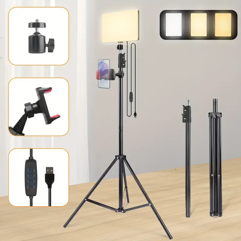 10" panel light with 63" phone holder & clamp