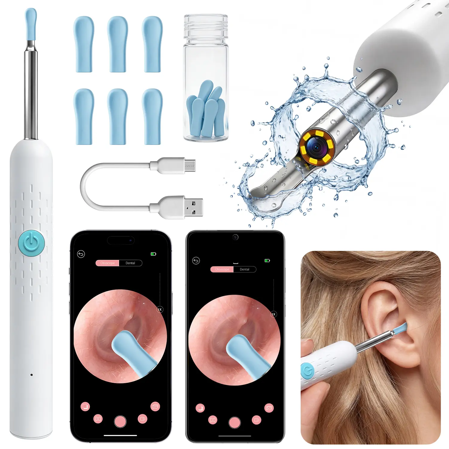 Ear Wax Removal,Wireless Ear Cleaner with Camera and Lights, Eligible for FSA HSA,Ear Wax Removal Tool Camera with 1080P,Ear Cleaning Kit with 6 Spoons,for Android and iOS(White)