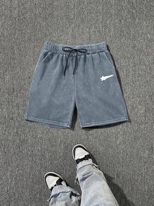 men's star print loose washed shorts, casual comfy breathable shorts for summer, fashion men's bottoms for daily wear, cotton, casual pocket shorts, fashionable summer shorts