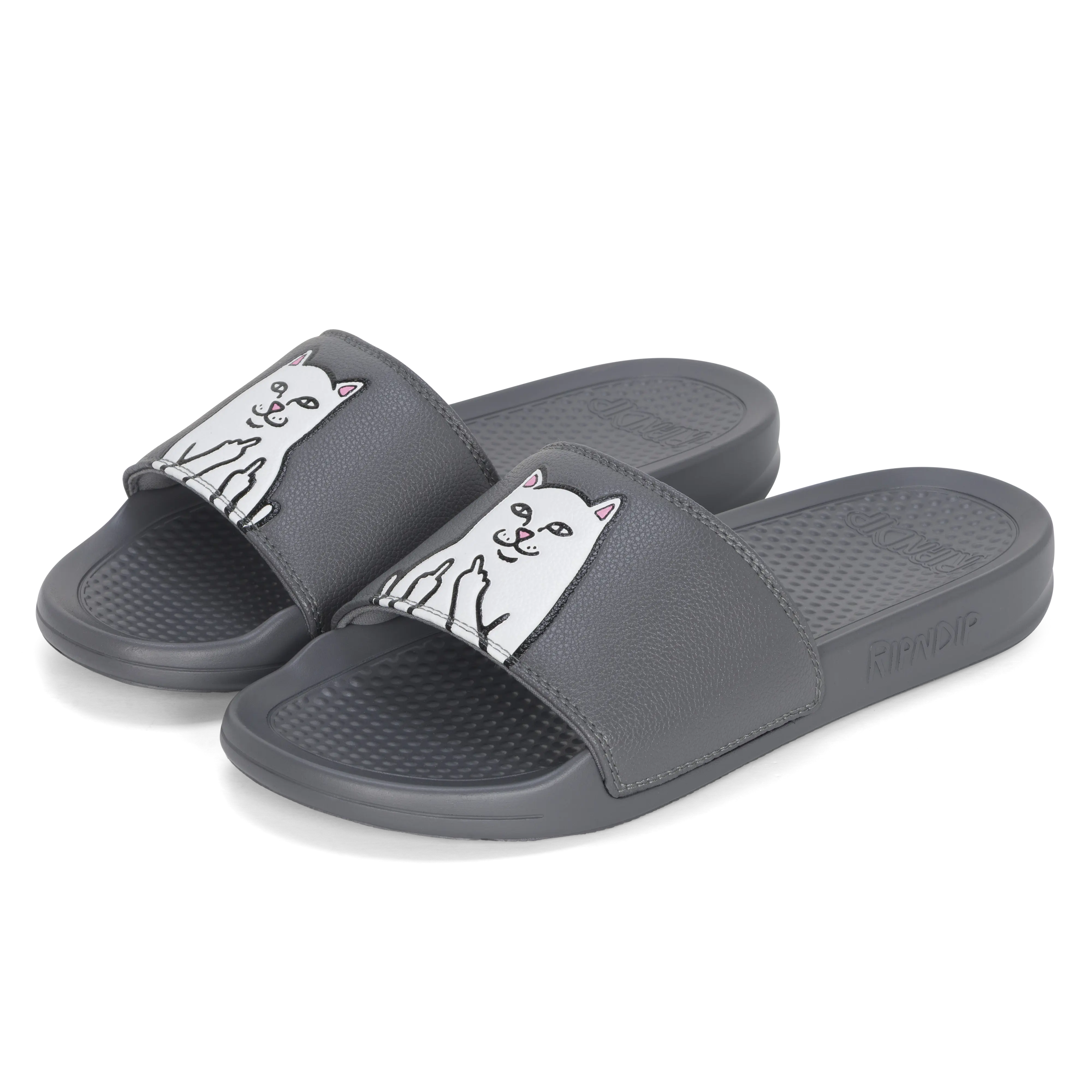 RIPNDIP Women's Lord Nermal Slide-On Flat Slippers - Charcoal Casual Wear Bedroom House Shoes, Slippers for Women, Size 4-13 (Runs Small)