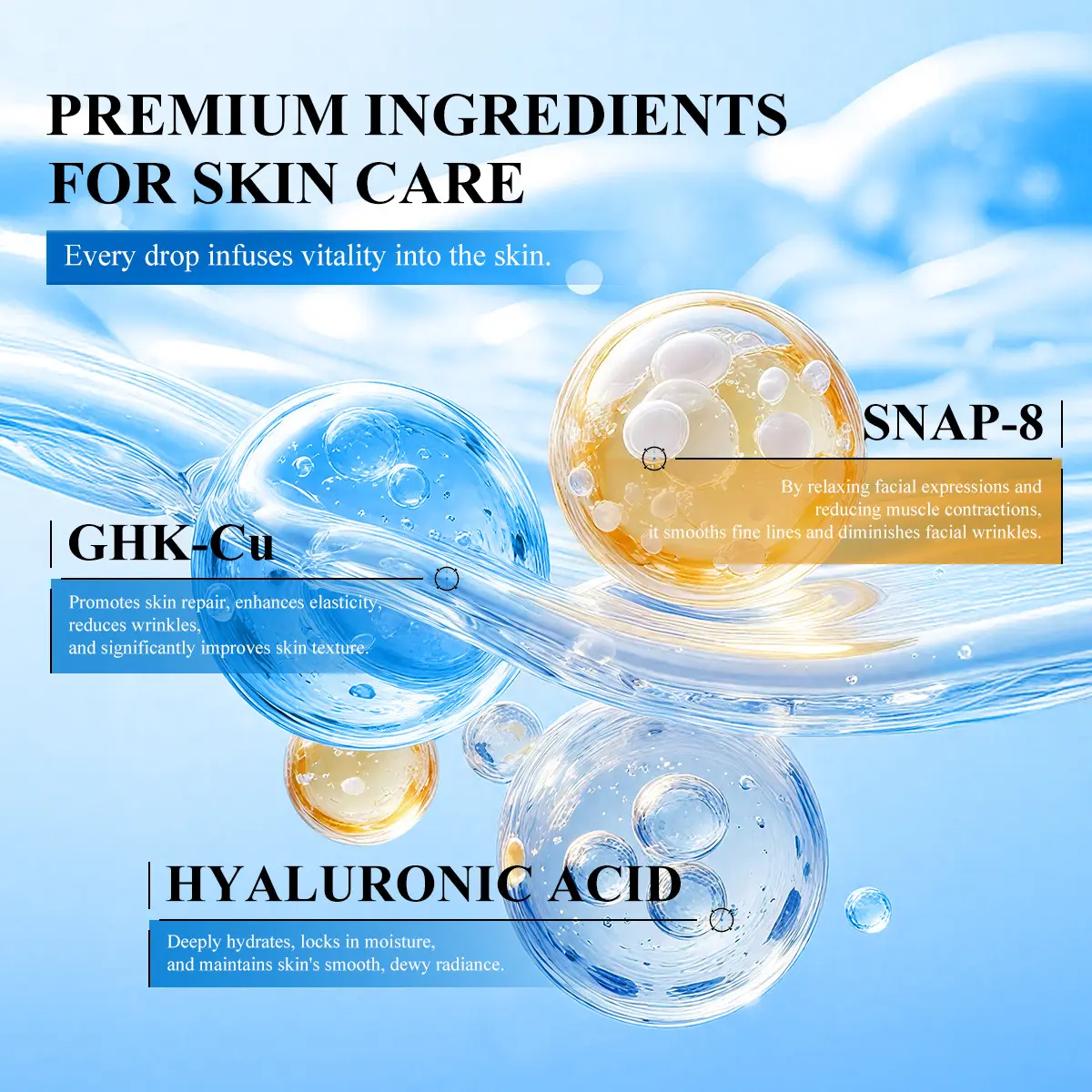 GHK-Cu Copper Peptide & SNAP-8 Anti-Aging Facial Serum (30ml) with Hyaluronic Acid - Firming, Collagen-Boosting, Wrinkle-Reducing, Barrier Repair, Hydrating, Moisturizing, Smooth, Radiant, Dream Face Glow Up, Skincare Essence, Moisture Restore