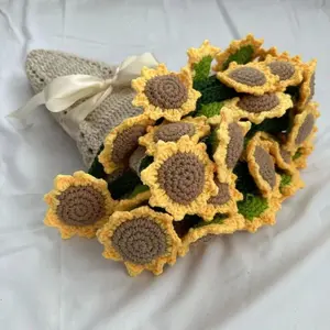 New 60cm Handmade Crochet Sunflower Blanket Bouquet Creative Diy Yarn Flower Bouquet Home Decor Gift For Friends Blankets Gifts