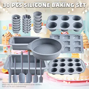 30-Piece Non-Stick Baking Kit – Silicone Round Muffin Pan, Rectangular Madeleine Mold, Toast Loaf Pan & Cupcake Liners – Complete Oven Bakeware Set with Jelly Pudding Molds & Kitchen Tools – Trending 2026 Gift for Mom, Baker & Cooking Lovers