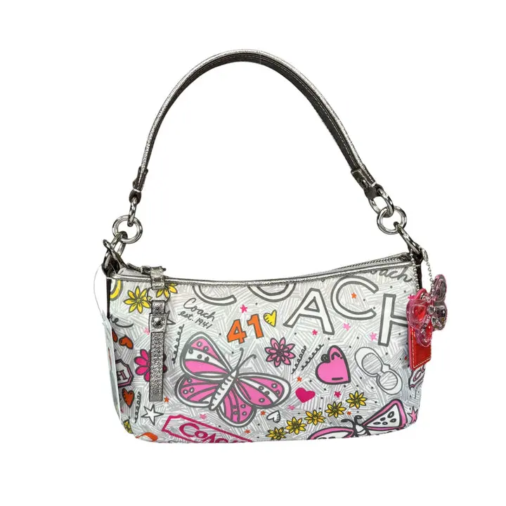 Pre-owned coach Polyester / Soft Nylon Shoulder Bags Y2K Poppy Butterfly Floral Graffiti 2 Way Crossbody Purse