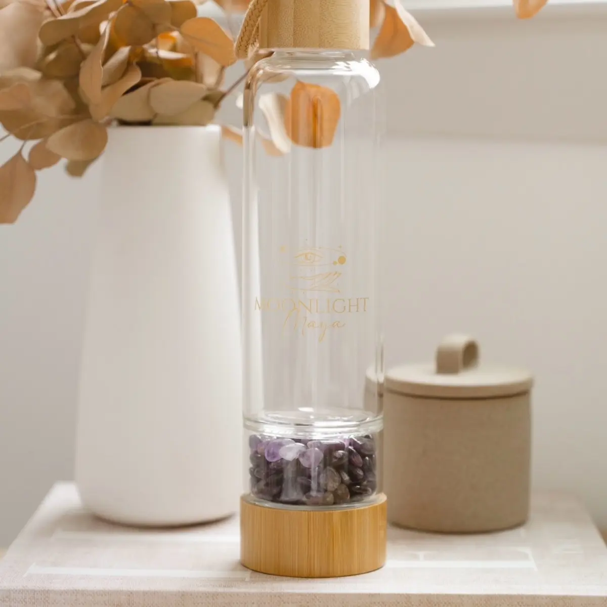 (Bamboo water bottle - Amethyst) Drinkware Tumbler Cup Bottled Portable Reusable