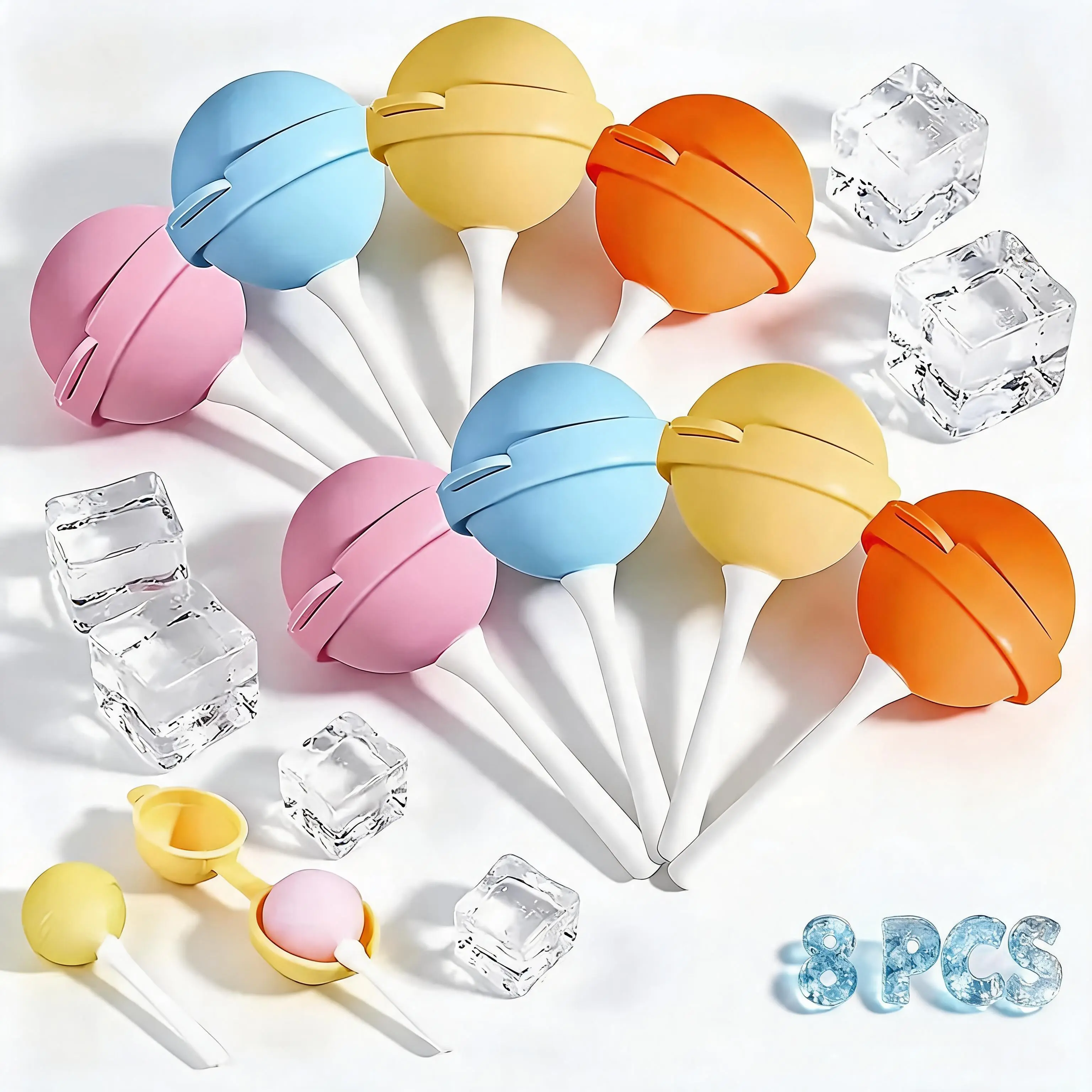 3.35 x 1.77 Inches Reusable Silicone Lollipop Ice Cream Maker,Homemade Popsicle Molds with Popsicle Sticks,DIY Molds for Making Fruit Juice Popsicles,8pcs