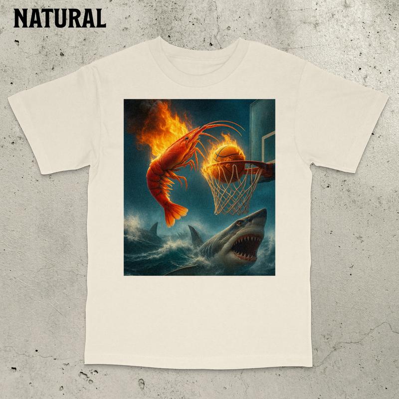 Fiery Shrimp Dunk Shirt, Basketball T-Shirt, Sports Fan Apparel, Basketball Meme, Trending Shirt, Shooter T-Shirt, Joke Shirt, Gen Z Shirt