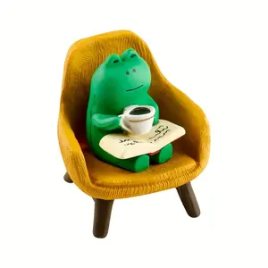 Collectible Mini Frog Models Set, Resin Desktop Decor, Cute Collectible Figurines, Reading & Coffee Theme, Perfect Gift for Home Office Bookshelf or Car