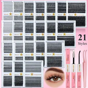RITALASH 280PCS/168PCS D Curl  Individual False Cluster es 21 Styles DIY False Eyelash Extension Mix Length Individual False Cluster es Kit Comfortable False Eyelashes Kit With Lash Bond&Seal Tweezers At Home Volume Individual Lash