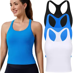 Women's 1/2/3 Pack Ribbed Workout Tank Tops with Built in Bra Racerback Seamless Crop Tank Tops Camisole Sport Tanks 2026