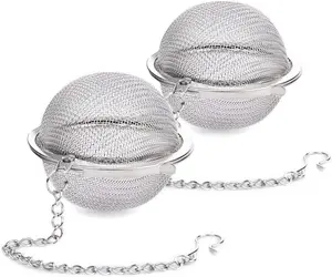 2Pcs Stainless Steel Tea Infuser Strainer, 2.04 Inch Metal Fine Mesh Tea Spice Ball for Loose Leaf Tea, Tea Filter with Chain Hook, Tea Interval Diffuser for Spices, Seasonings YINGKESI