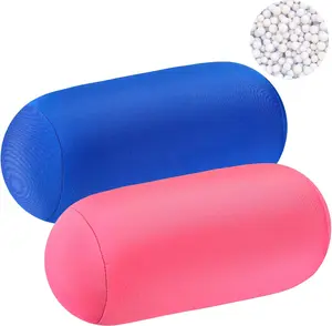 2 count Microbead Roll Pillow 11.8 x 6.3 Inch Soft Pillow Bolster Cylindrical Pillow Microbead Pillows for Sleeping Home Travel    Support Rest (Pink, Blue)