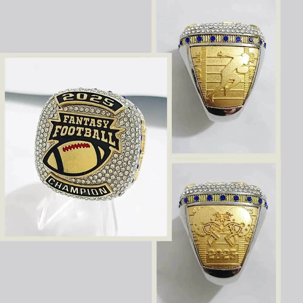 Unisex Fantasy Football League Championship Ring, 2025 FFL Edition with Geometric Metal Coating Design - Size 11, League Winners, Rings Championship Ring