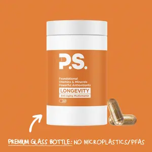PS Longevity Anti-Aging Multivitamin 60 Capsules for Optimal Aging 2 Month Supply with Powerful Antioxidants & Methylated B Vitamins in Premium Glass Bottle - Dietary