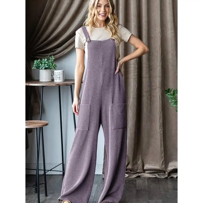 PLUS: Dusty Lavender Ribbed Jumpsuit