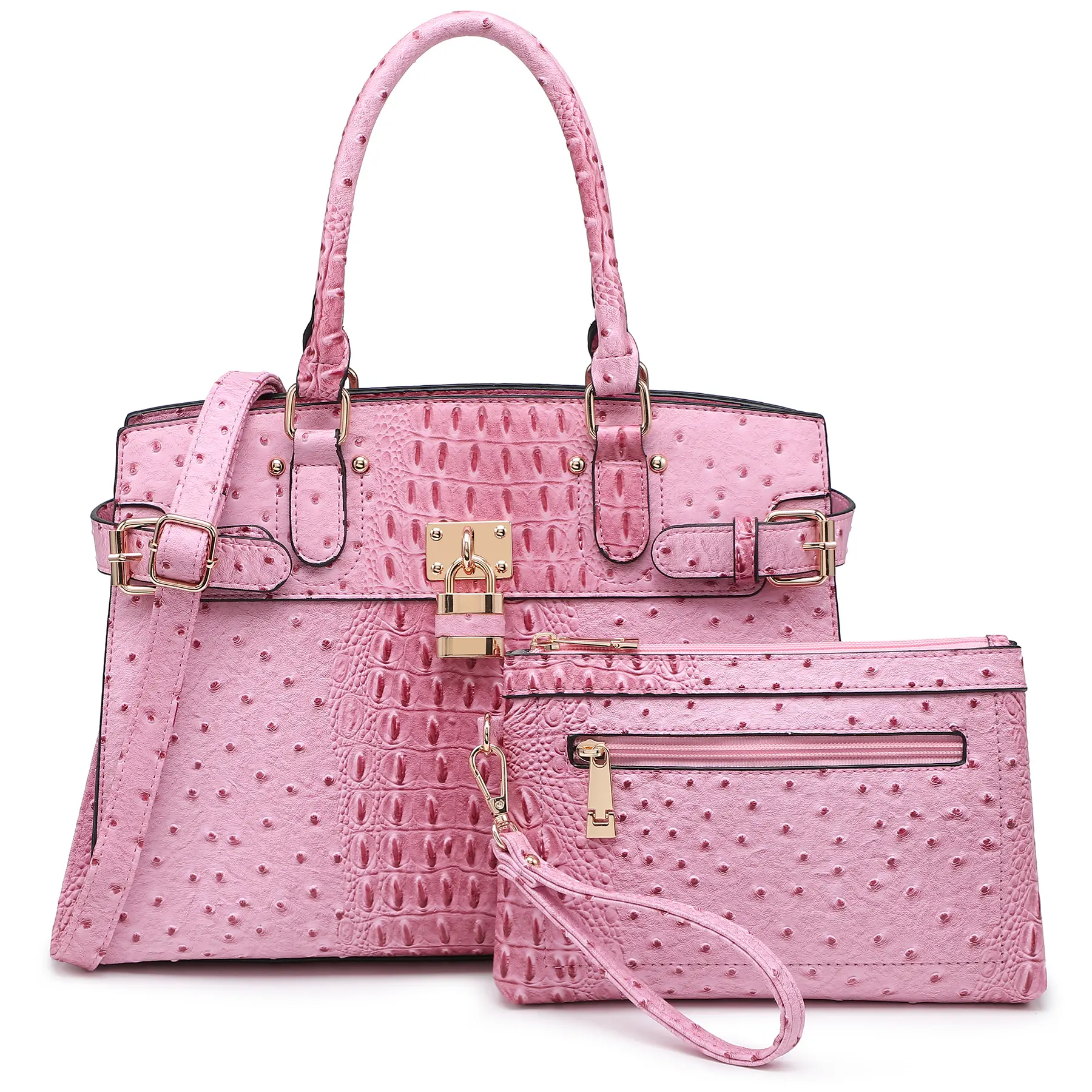 Women Fashion Birkin Satchel Handbags and Purses Ladies Top Handle Tote Work Shoulder Pink Bags with Matching Wristlet Wallet