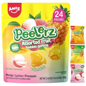Peelerz Assorted Peelable Gummy – Tropical Peeling Candy Variety Pack | Mango, Lychee & Pineapple | 24 Individual Packs (608g) | Fun, Chewy & Shareable Treat Snack Bonbon