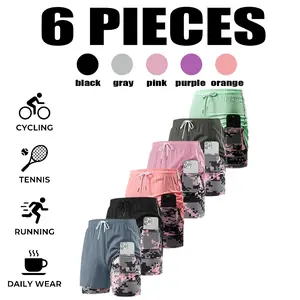 6PCS women’s summer yoga shorts set—soft and comfortable, drawstring waistband design, pockets included; running shorts/women’s sports shorts; suitable for workouts, casual wear, and travel; regular fit; ideal as a gift for women.