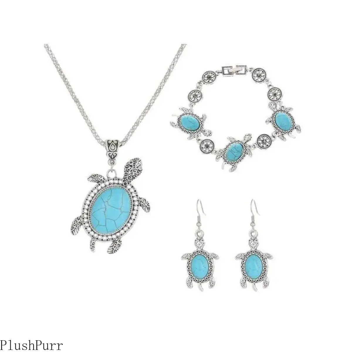 Women's 3-Piece Boho Turtle Charm Jewelry Set - Handcrafted Vintage Nature Vibes, Turquoise-Accented Necklaces & Earrings, Layered Bag Accessory for Daily Beach Wear, Festival Wear, Animal, Turtle Motifs, Set Pieces, Bracelet, Animals, Layered Boho Look,,