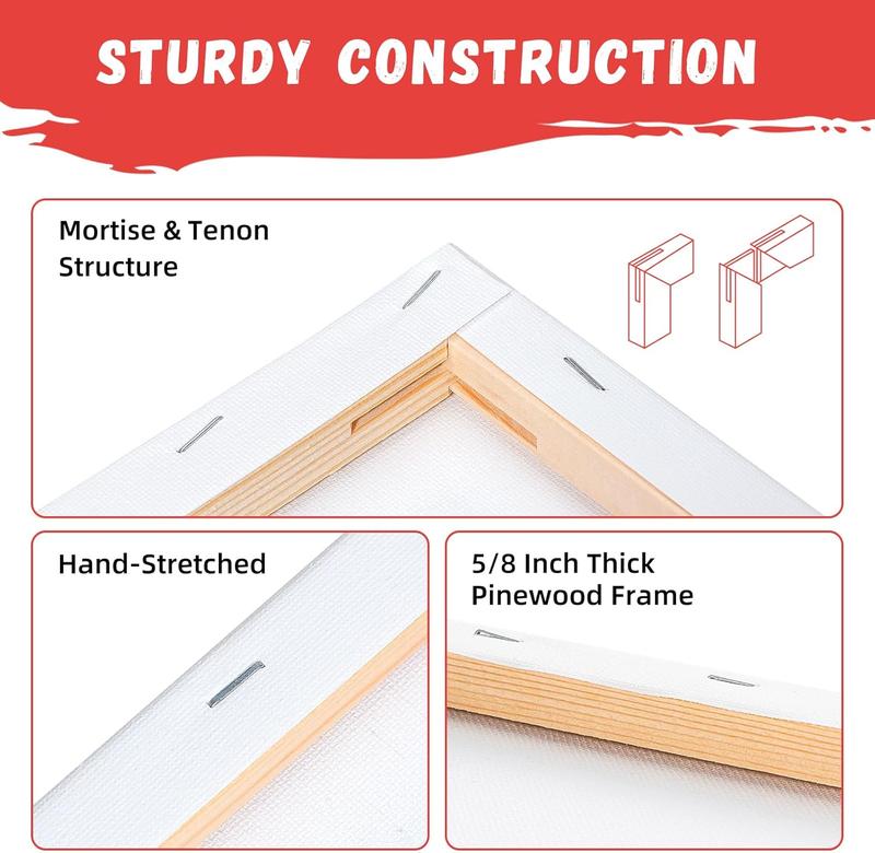 4 Pack Stretched Canvas for Painting 8x10 Inch,  Cotton Blank Art Canvases for  or Oil , Pre-Primed, 5/8 Inch Profile