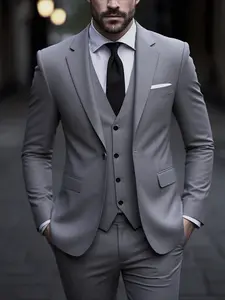 Elegant Men's 3pcs Suit- Slim Fit Tuxedo Set for Weddings& Formal Occasions, Black Suit with White Shirt& Pants, Perfect for Office Meetings and Elegant Events, Formal Attire | Slim Fit Suit | Durable Wedding Wear Formal Wear