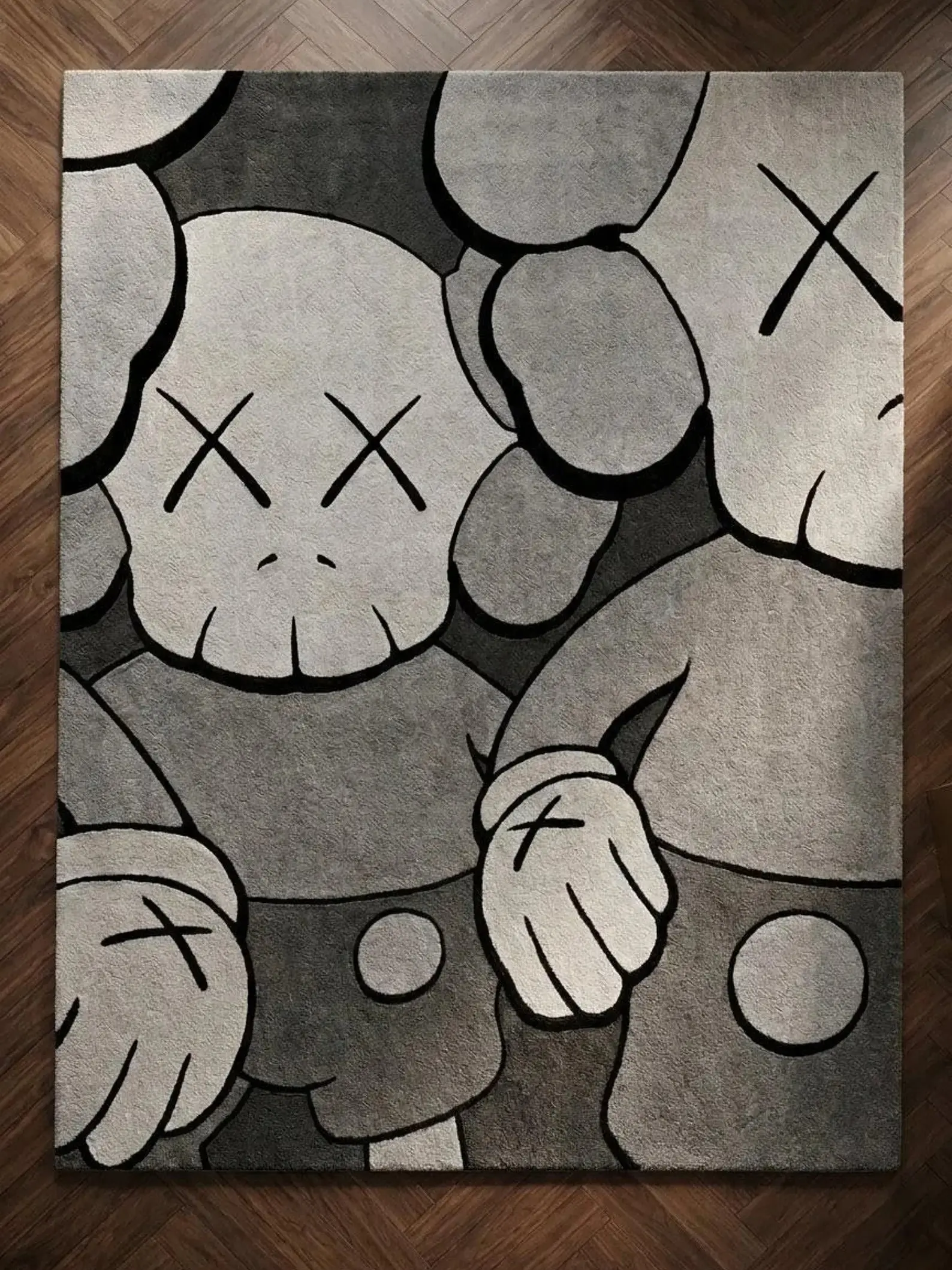 KAWS Style Rug | Modern Urban Collector Decor, Hand Tufted Pop Art Wool Rug, Luxury Grey & Black Contemporary Area Rug, Designer