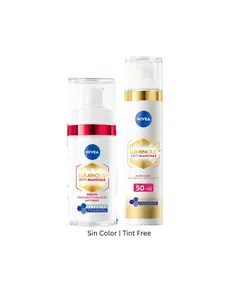 Nivea Luminoso Bundle with Night and Day Cream Dark Spot and Wrinkle Moisturizers Skincare Oil Control SPF 50 - Hydrating Kit Treatment Set (RED Tratamiento & Fluido SPF 50)