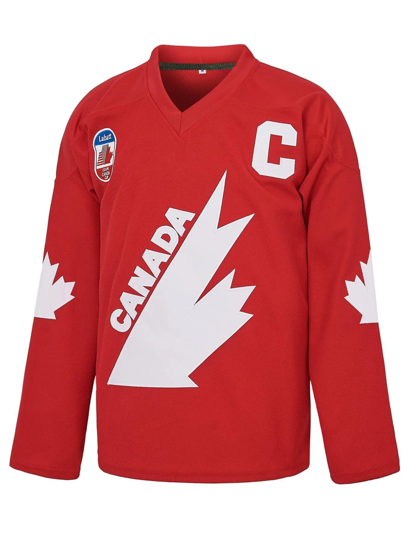 Men's Team Canada #99 Captain C Long Sleeve Hockey Jersey, Bright Red Mesh Uniform, Maple Leaf Graphic Patch Loose Sports Fan Shirt for Hockey Games, Cultural Events & Winter Daily Outfits