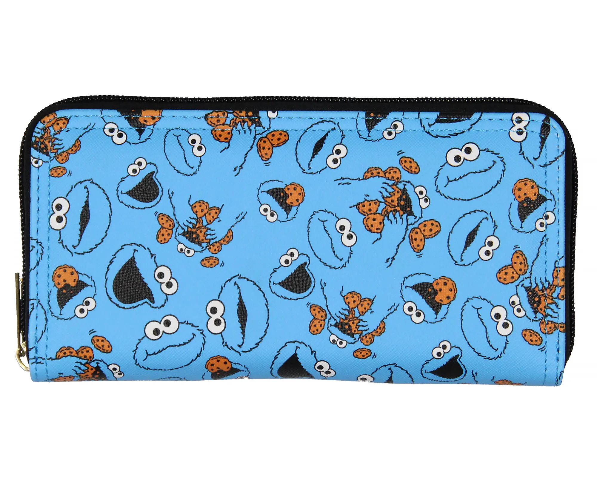Sesame Street Cookie Monster Allover Design Zip Around Closure Faux Leather Wallet For Women