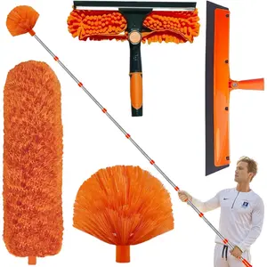 20+  High Reach Duster Kit with 3-14 ft Extension Pole // High Ceiling Dusting and Window Cleaning Kit with Spliceable Pole - Window Washer & , Cobweb Duster, Fan  and  Dusters