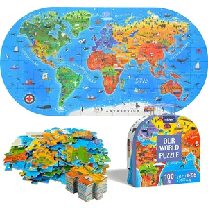 Mideer 100Pcs World Map Jigsaw Puzzles for Kids Ages 4-8,Floor Puzzles for Kids Ages 3-5,Toddler Puzzle for Children,Premium Geography Educational Toys Box,Pre School Learning Games for Boys and Girls