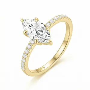 18K Gold Plated S925 Gorgeous 3CT Marquise Shape D Color VVS1 Moissanite Ring for Women – 925 Sterling Silver Engagement & Anniversary Gift, 18K Gold Plated Option
