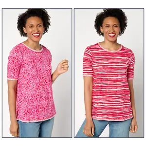 LOGO by Lori Goldstein Elbow-Sleeve Scoop-Neck Two-Pack Tees