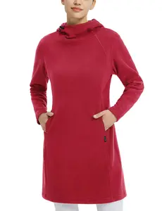baleaf Women's Fleece Dress Sweatshirt Thermal Long Drawstring Hooded Pullover Polar Winter Tunic Dress with PocketLounge Home Casual Base Warm Layer