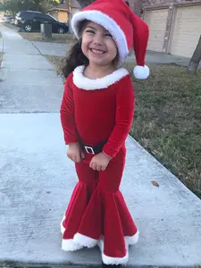 Spring Autumn Christmas Fleece Set Top + Bell Bottoms + Hat Three-Piece Kids Clothing Style, Cozy Winter for Children