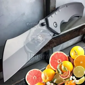 8" TITANIUM GREY Cleaver Razor Spring Assist-Open Chef's Knife High Carbon Steel Blade