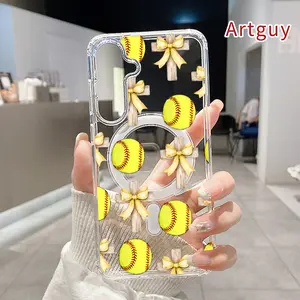 Softball Crossbow Harmony Pattern Magnetic Phone Case for Samsung Galaxy S26 Edge S23 Ultra S24 Plus FE S25 S22+ Anti-Yellowing Shockproof Lightweight Transparent Acrylic Large Hole Soft Cover Supports Wireless Charging