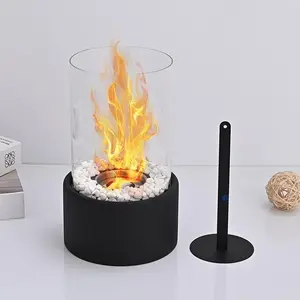 Desktop Glass Alcohol Fireplace Lamp, Indoor Real Fire Bowl, Portable Ethanol Heater, Stainless Steel, Round Glass, Bar Atmosphere Light