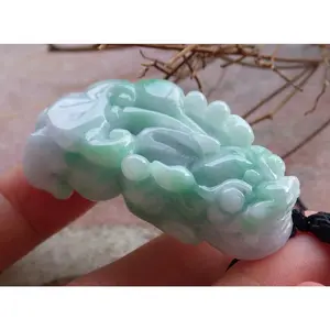 Certified Hand Carved Natural Lavender Green Myanmar Burma A Jade jadeite Dragon Pi Xiu Pendant Necklace
