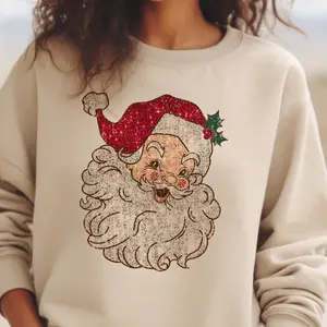 Sassy Santa Sweatshirt  Retro Santa Sweatshirt Pink Santa Pullover Classic Santa Christmas Sweatshirt Holiday Santa Tee Casual Top Shortsleeve Sleeve